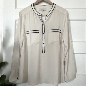 Ann Taylor LOFT Contrast Piping Buttoned Top | XL